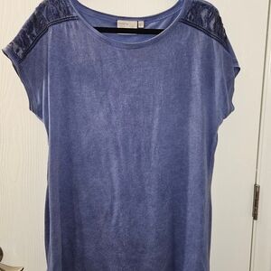 Dantelle Lace-Shoulder Short Sleeve Tee - Blue
